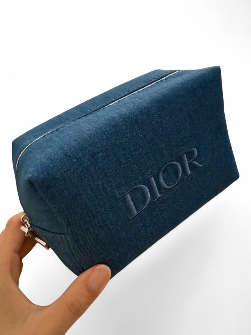 New Dior Denim Blue Embroidered Logo Toiletry Bag